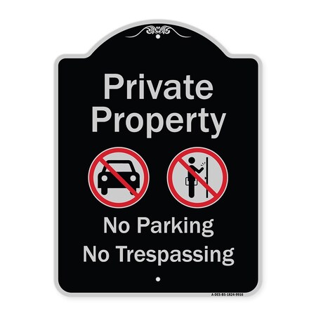 Signmission Designer Series-Private Property No Parking Or Trespassing With Symbols, 24" x 18", BS-1824-9916 A-DES-BS-1824-9916